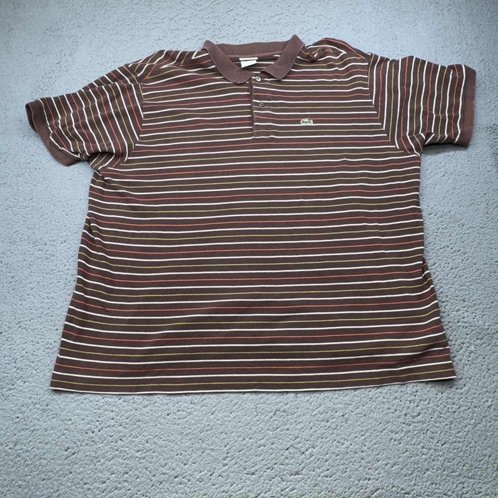Lacoste Polo Shirt Mens 4XL 9 Brown Stripe Pique Cotton Croc Short Sleeve Golf